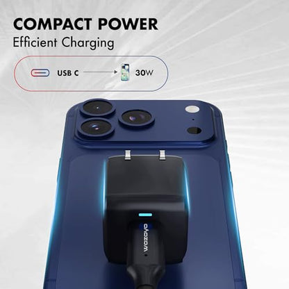 PD 30W Wozoyo GaN Charger, Type-C Fast Charger Compatible for iPhone 17/16/16 Pro Max/15 Series/iPad Pro, Smartphones & Tablets, QC 3.0,Compact Foldable Plug Design, Smart Power Delivery