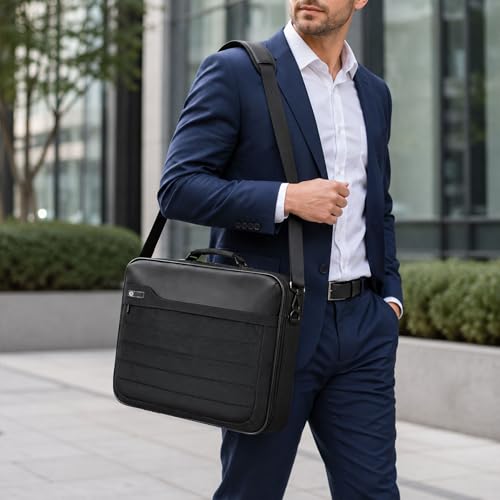 Vangoddy 12-13 Inch Laptop Meeting Bag, Hard Shell Nylon Briefcase Opens Flat, Padded Device Compartment, Front Organizer Pocket, Luggage Strap, Water Resistant, Black