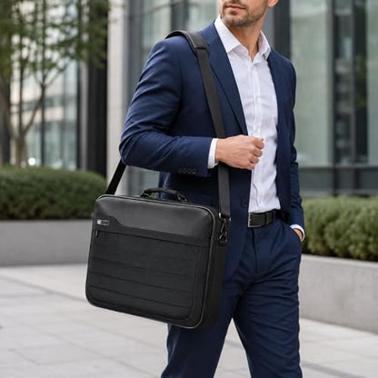 Vangoddy 12-13 Inch Laptop Meeting Bag, Hard Shell Nylon Briefcase Opens Flat, Padded Device Compartment, Front Organizer Pocket, Luggage Strap, Water Resistant, Black