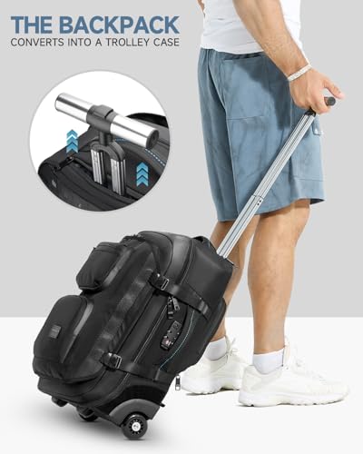 Carry on Backpack with Wheels, Rolling Backpack | Dry-Wet Pocket, TSA Lock, Laptop Compartment, Water-Resistant for Men Women, 3-Piece Set-Includes Toiletry & Storage Bag - color: Black-two