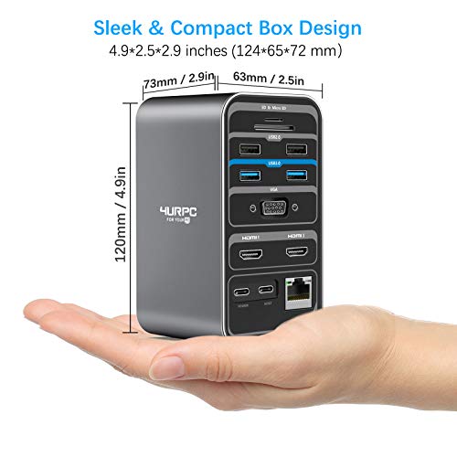 USB C Docking Station Dual Monitor 7 USB A/C, Plug and Play | 2 HDMI+VGA, SD/microSD, Ethernet, Audio, 65W Power Adapter, Laptop Docking Station for Windows Lenovo/HP/Dell, Home Office