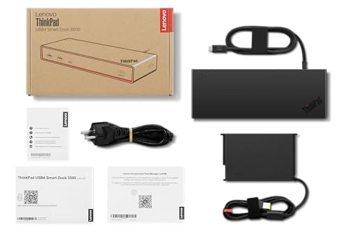 Lenovo ThinkPad USB 4 Smart Dock 5500 w/ 135W Adapter, Supports up to 4 Displays, 100W Power to Laptop, Integrated USB4 Cable, Eclipse Black