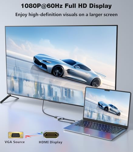 VGA to HDMI Adapter, Uni-Directional 1080P@60Hz | VGA (Source) to HDMI (Display) Converter Compatible with Computer, Laptop, Graphics Card, Monitor, Projector - color: Gray