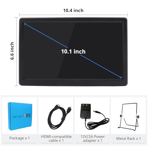 ELECROW 10.1 Inch Portable Monitor - IPS Capacitive Monitor with HD VGA Port，1920x1080P LCD Display Built-in Dual Speakers VESA Mount for Raspberry Pi 5/4/3, PS Xbox, Windows 11/10/8/7