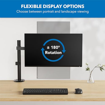 Mount-It! Single Monitor Arm Desk Stand, 19-32" Screens | Full motion height-adjustable tilt arm, VESA 75/100 compatible, C-clamp and grommet base.