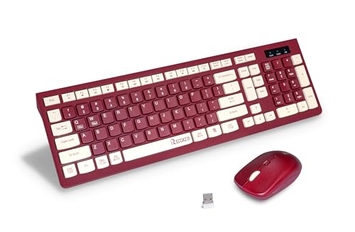 Wireless Keyboard and Mouse Combo Silent for Office and Home(Wine red-A) | 2.4G Full Size Silent Cordless Keyboard with Tilt Legs,3-Level DPI Quiet Mouse,for Windows/Mac OS/Desktop/Laptop/PC - color: Wine red