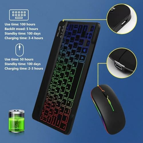 2 Pack Ultra-Slim Bluetooth Keyboard and Mouse Portable Mini Wireless Keyboard Rechargeable 7-Color Backlit for Apple iPad iPhone Samsung Tablet iPhone Smartphone iOS Android Windows,Black - color: 2 Pack black