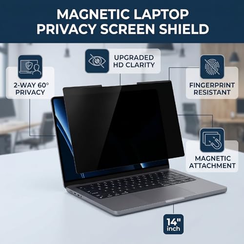 ciciglow Magnetic Laptop Privacy Screen, 16:10 Computer Privacy Screen for 14in, with AR Ultra HD Anti Glare Proof Protection, for Airplane Subway Public Use