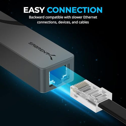 SABRENT USB-A to 2.5Gbps Ethernet Adapter, Multi-Gig (NT-UA25) | USB 3.0 to 2.5GbE RJ45; Win/macOS/Linux; aluminum; 10/100/1000/2500 Mbps; RTL8156BG - size: 2.5GbE USB-A