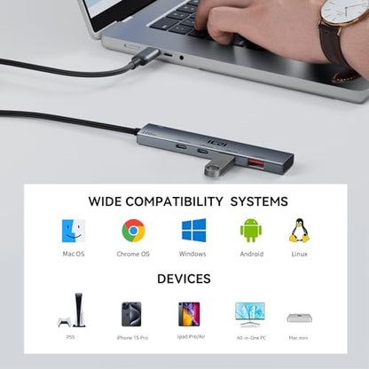 ICZI USB C Hub, 10Gbps 4 in 1 USB 3.2 Adapter with 2 USB-C & A 3.2 4FT Cable, 4 Ports Splitter Extender for MacBook Pro/Air, iPad Pro, iPhone 15/15 Pro Max, Surface, PC, Laptops - size: usbc 3.2 aluminum