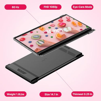 Duex Max DS 14.1" Portable Monitor for Laptop, 【2026 Upgrade】 Mobile Pixels | Full HD IPS Dual Monitor for laptops, USB C/USB A/HDMI Powered Plug and Play Portable Display,Windows/Apple Compatible - size: 14.1-inch