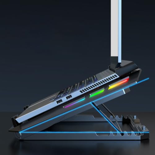 Artibetter Adjustable Laptop Cooling Stand Quiet Foldable Cooler with RGB Lighting with Five Levels Height Adjustment, Plastic and Iron Mesh Material, for Gaming and Office Use