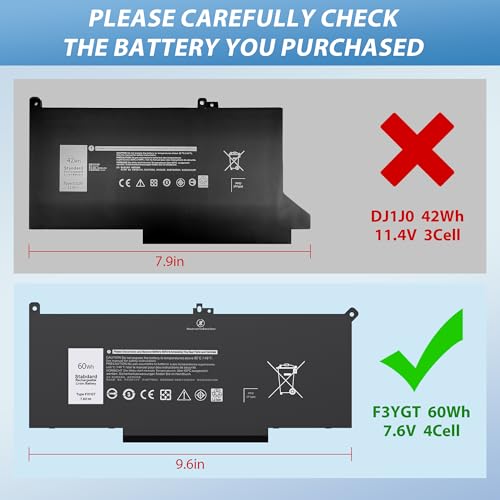 60Wh F3YGT 7490 7480 Battery Replacement for Dell Latitude 12 7000 7280 7290/13 7000 7380 7390 P29S002/14 7000 7480 7490 P28S P28S001 P73G P73G002 DM3WC DM6WC 2X39G KG7VF 451-BBYE 453-BBCF - style: F3YGT