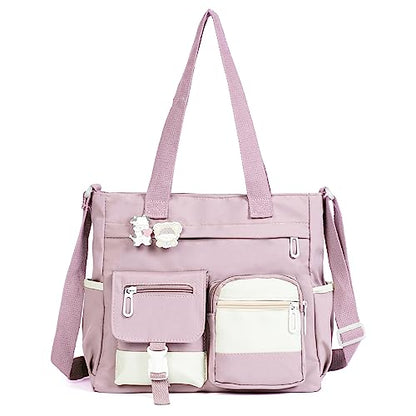 Phaoullzon Cute Messenger Bag Kawaii Crossbody Purse for Teen Shoulder Tote | Gifts for Girls/ Women, Nylon Japanese College Satchel Travel Work Gym Handbag - color: Purple, style: Medium