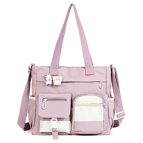 Phaoullzon Cute Messenger Bag Kawaii Crossbody Purse for Teen Shoulder Tote | Gifts for Girls/ Women, Nylon Japanese College Satchel Travel Work Gym Handbag - color: Purple, style: Large(could Fit 14" Laptop)