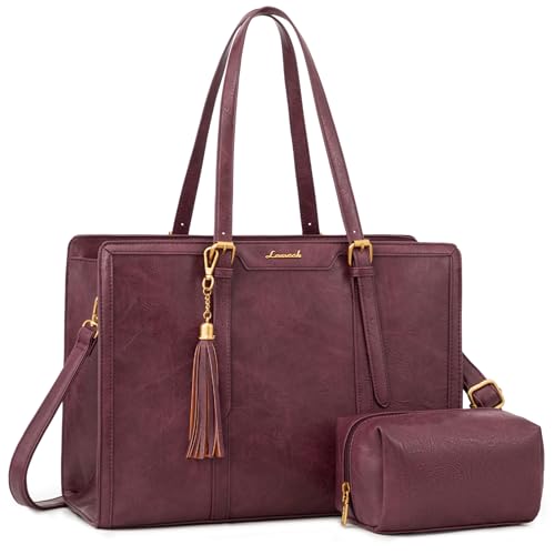 LOVEVOOK Laptop Bag for Women Vintage Leather Work Tote 15.6 inch Large Capacity Computer bag with Clutch Purse for Office, Travel, School, Casual - color: Vintage Red, size: 15.6 inch