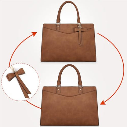 RAINSMORE Laptop Bag for Women 15.6 Inch PU Leather Laptop Tote Bag Professional Business Office Briefcase Waterproof Work Bag Computer Tote Bag Large Lightweight Handbag Shoulder Bag - color: Deep Brown
