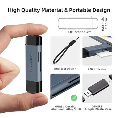 SD Card Reader, WALNEW USB 3.0 and USBC to SD/microSD Adapter for MacBook Pro/Air M1 M2,Mac,iPad 10th/Mini 6,XPS 15,Samsung Galaxy S23 S22,Tab S9 S7 S6 A8,Surface Laptop,Chromebook,Windows PC | Supports UHS-I SD/SDHC/SDXC/MicroSD, Compatible with MacBook,