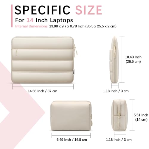 TECOOL Waterproof Puffy Laptop Case 14 Inch,Laptop Sleeve 14 Inch Compatible with Lenovo Thinkpad Ideapad HP Dell ASUS,MacBook Air 15 etc 14" Computer Case with Horizontal Pocket&Small Bag-Sand - color: Sand, size: 14 Inch