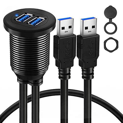 Alloy Dual Port USB 3.0 Car Dashboard Flush Mount Cable, Male to Female with LED Indicator Extension Cable for Car Truck Boat Motorcycle Dashboard Panel 1ft - style: Dual Port 1ft