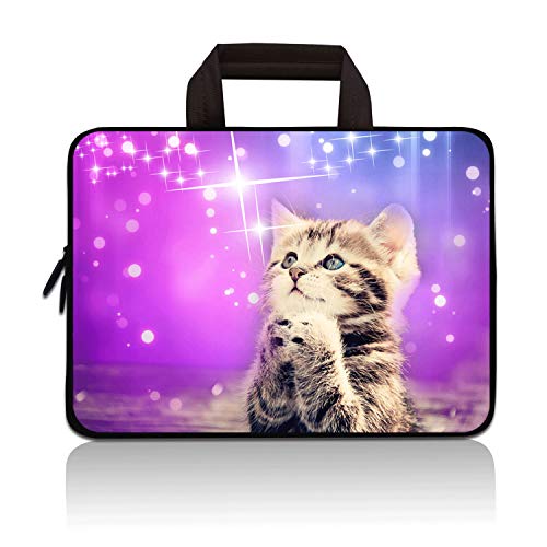 14 14.1" 14.2" 15" 15.4" 15.6" inch Inch Laptop Sleeve Case Protective Bag with Outside Handle,Ultrabook Notebook Carrying Case Handbag Compatible with Dell Toshiba HP Chromebook (Purple Wish Cat)