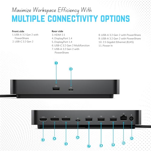 WD25 Dell Pro Dock USB-C Docking Station - with 100W Power, Dual 4K Display Support, HDMI, DP & USB-C Cables - 3 Year Warranty