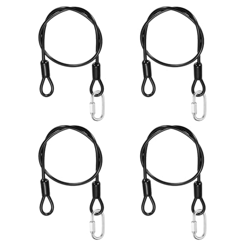 PATIKIL Security Cable Lock (5/32" Dia 1.6ft, Black)(4 Set) Vinyl Coated 304 Stainless Steel Double Loop Flexible Wire Rope Safety Cable with Quick Links Locking Connectors - color: Black, size: 1.6ft x 5/32"