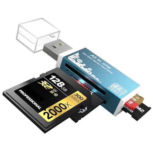 Micro SD Card Reader, 4-in-1 SD Card Reader to USB Adapter, Memory Card Reader for MS Duo/Pro, M2 Card, SDXC, SDHC, MMC, RS-MMC, Micro SDXC, Micro SDHC and TF Card (1Pack Blue) - color: Blue, size: 1Pack