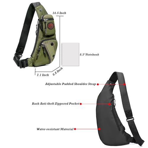 NICGID Sling Bag Chest Shoulder Backpack Crossbody Daypack for Men Women | Travel Outdoor Hiking Concealed Carry Fishing Fanny Tool Small Casual - color: Army Green-2620n