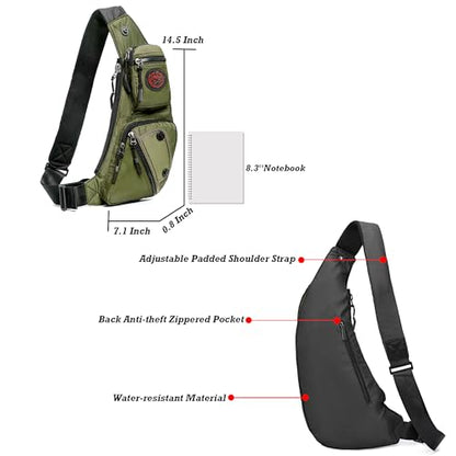 NICGID Sling Bag Chest Shoulder Backpack Crossbody Daypack for Men Women | Travel Outdoor Hiking Concealed Carry Fishing Fanny Tool Small Casual - color: Army Green-2620n