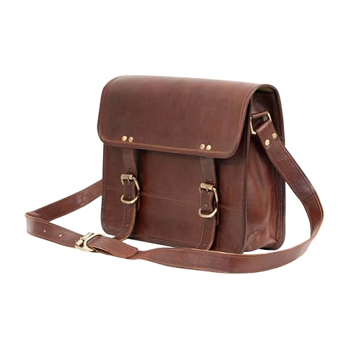 Indian Hando Art 10" Inch Leather Messenger Bag vintage Leather satchel Crossbody Bags for Men and Women (10 inch small) - size: 10" (W) x 8" (H) x 3" (D)