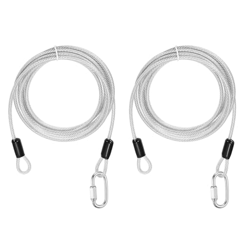 PATIKIL Security Cable Lock (3/16" Dia 9.8ft, Clear)(2 Set) Vinyl Coated 304 Stainless Steel Double Loop Flexible Wire Rope Safety Cable with Quick Links Locking Connectors - color: Clear, size: 9.8ft x 3/16"