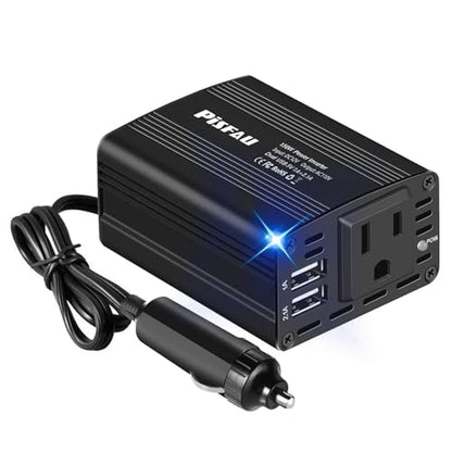 150W Power Inverters for Vehicles 12V DC to 110V AC Car Plug Adapter Outlet | Cigarette Lighter Adapter, Dual DC AC Converter, 3.1A Dual USB, Portable Car Charger for Laptop/Camping/Road Trip Essentials - color: Black