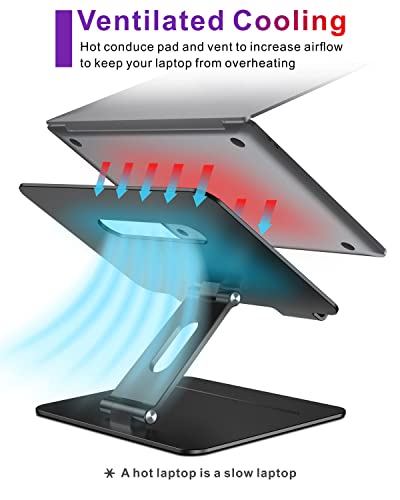 Adjustable MacBook Laptop Stand for Desk | Ergonomic Aluminum Laptop Riser with Heat-Vent, Compatible for 10-17" Laptops, Dark Black - color: BLSB-100