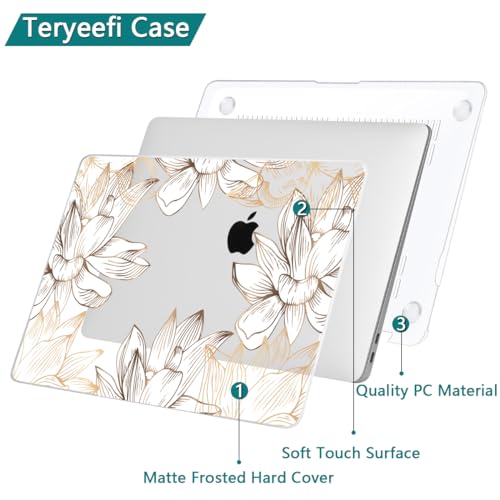 Teryeefi for MacBook Air 13 inch Case M1 2021 2020 2019 2018 Release (A2337 A2179 A1932 Retina Display with Touch ID), Plastic Hard Shell Case & Keyboard Cover & Screen Protector, W-Gold Flower Line - color: W-Gold Flower Line