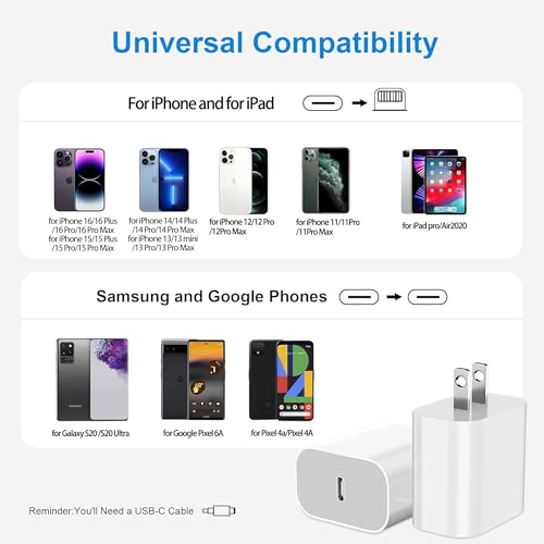 USBC Charger Block for iPhone 17 Charging Plug,MFI Certified Fast USB C Wall Cube 2Pack Power Adapter for iPhone16E/17/Air/Pro/Plus/Pro Max/15/14/13/12/11,for iPad Pro/Air/Mini USB-C Charge Brick Box