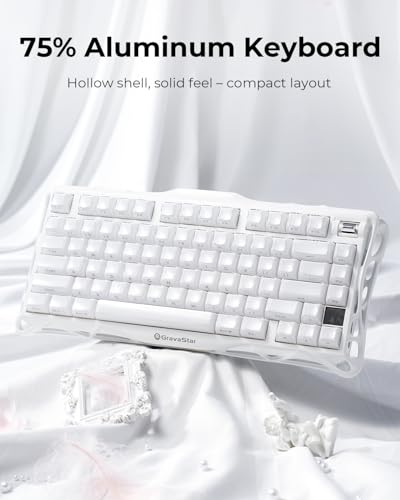 GravaStar Mercury K1 75% White Wireless Keyboard, Aluminum Alloy Exoskeleton Design Mechanical Gaming Keyboard, Gasket Hot-Swap Socket, Linear Switches, RGB Backlit【Opaline White】 - color: Opaline White