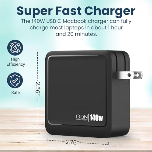 140W USB C GaN Charger UPTab, Dual USB-C + USB-A Fast PD 3.1 Power Adapter for MacBook Pro/Air, iPhone 17/Pro/Max, iPad, XPS – Compact Wall Charger with LED