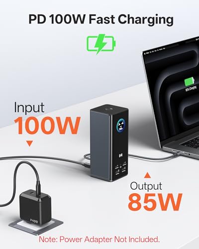 Selore Laptop Docking Station 3 Monitors Triple 4K Display 3 HDMI 2 DP | Weather Smart Display, 10Gbps USB A/C, Gigabit Ethernet, SD/microSD Reader, 100W PD, USB C Dock for Dell/HP/Lenovo/Asus/Acer - color: Space Grey