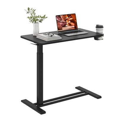 32''Large Medical Overbed Bedside Table with Wheels,Rolling Table | 31.5''x17.7'' Black Tabletop+Black Edging Pneumatic Tilting Desktop,Overbed Table with Hidden Casters for Hospital Use - color: Black+black, size: Large