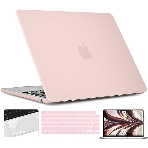TWOLSKOO Compatible with MacBook Air 13 inch Case M5 2026 M4 2025 M3 M2 2024-2022 A3449 A3240 A3113 A2681, Plastic Hard Shell & Keyboard Cover & Screen Film for MacBook Air 13.6 inch, Chalk Pink - color: Frosted Chalk Pink
