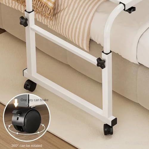 Overbed Table with Wheels, Overbed Desk with Adjustable Length and Height, Rolling over Bed Desk, over the Bed Table on 4 Lockable Wheels Heavy Duty Laptop Tables for Home Office Hospital Bedroom