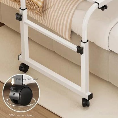 Overbed Table with Wheels, Overbed Desk with Adjustable Length and Height, Rolling over Bed Desk, over the Bed Table on 4 Lockable Wheels Heavy Duty Laptop Tables for Home Office Hospital Bedroom