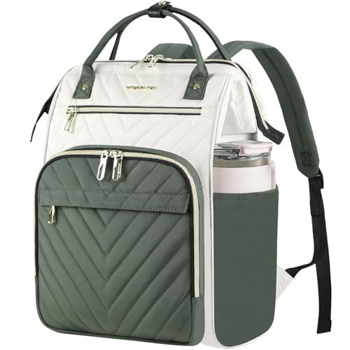 VANKEAN 17 Inch Laptop Backpack for Women Large Capacity Waterproof Daypack | Pouch Pocket for Large Capacity Tumbler, Teacher Bags - color: Beige/Army Green, size: 18 Inch