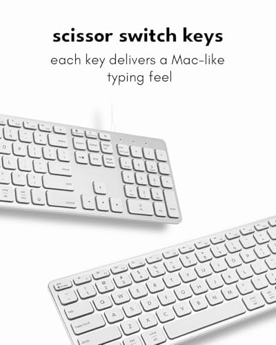 Macally Wired Keyboard for Mac with USB Hub (2X USB-A / 1x USB-C) - Compatible Backlit Apple Keyboard with Dual Interface - Auto OS Detection for Mac, MacBook, iMac, PC, Android, iPad, iOS - Silver - color: Silver