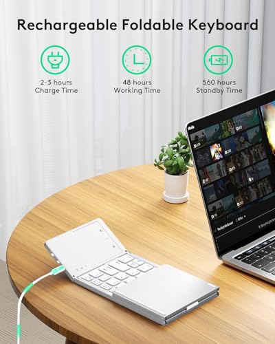 Samsers Foldable Bluetooth Keyboard with Touchpad, Slim Compact, Silver | Multi-touch Trackpad, Full Size, Phone Holder, USB-C Charging, 1 Device, for Android Windows iOS Mac OS, Mobile Productivity - color: Frost Silver, size: 1-Device