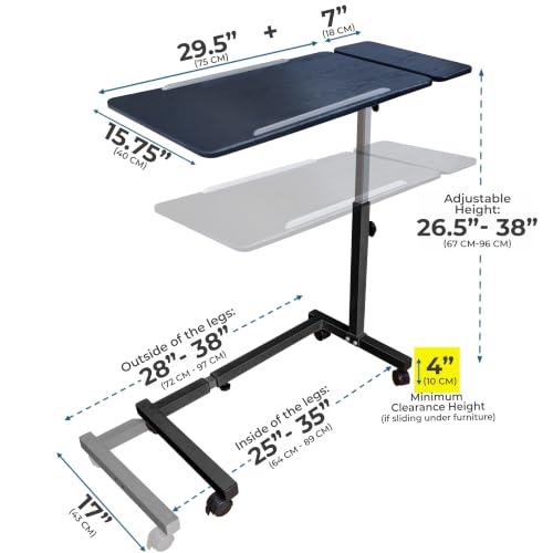 Recliner Table, Over the Bed Table with Wheels, Adjustable Width & Height, with Split Tilt Design & 4 Caster Wheels with Brakes (Black Oak Tabletop, Black Base) - color: Black Oak, Black Base