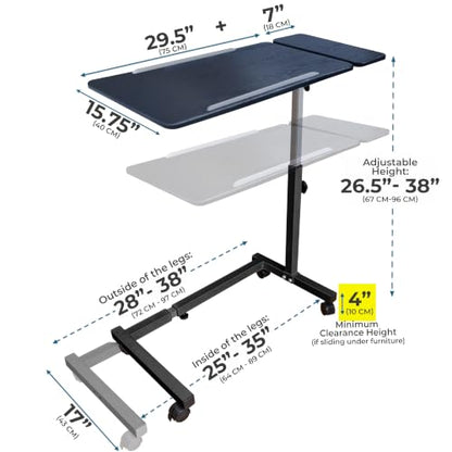 Recliner Table, Over the Bed Table with Wheels, Adjustable Width & Height, with Split Tilt Design & 4 Caster Wheels with Brakes (Black Oak Tabletop, Black Base) - color: Black Oak, Black Base