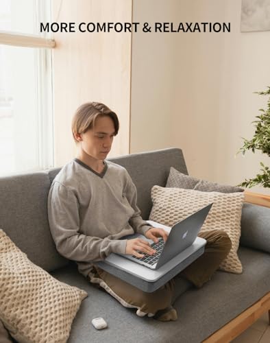ZEAPTAC Lap Desk with Pillow Cushion, Portable Bed Desk, Fits up to 15.6 inch Laptop, Lap Stand for Bed & Couch & Carpet, Book/Tablet/Drawing Board Stand - White - color: White