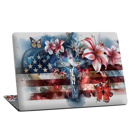 Universal Laptop Skin Sticker with 2 Wrist Pad Skins, Waterproof Scratch Resistant Vinyl Laptop Cover Decal, Cut to Fit for 11–15.6 Inch MacBook HP Dell Lenovo, Faith Flag - color: Faith Flag